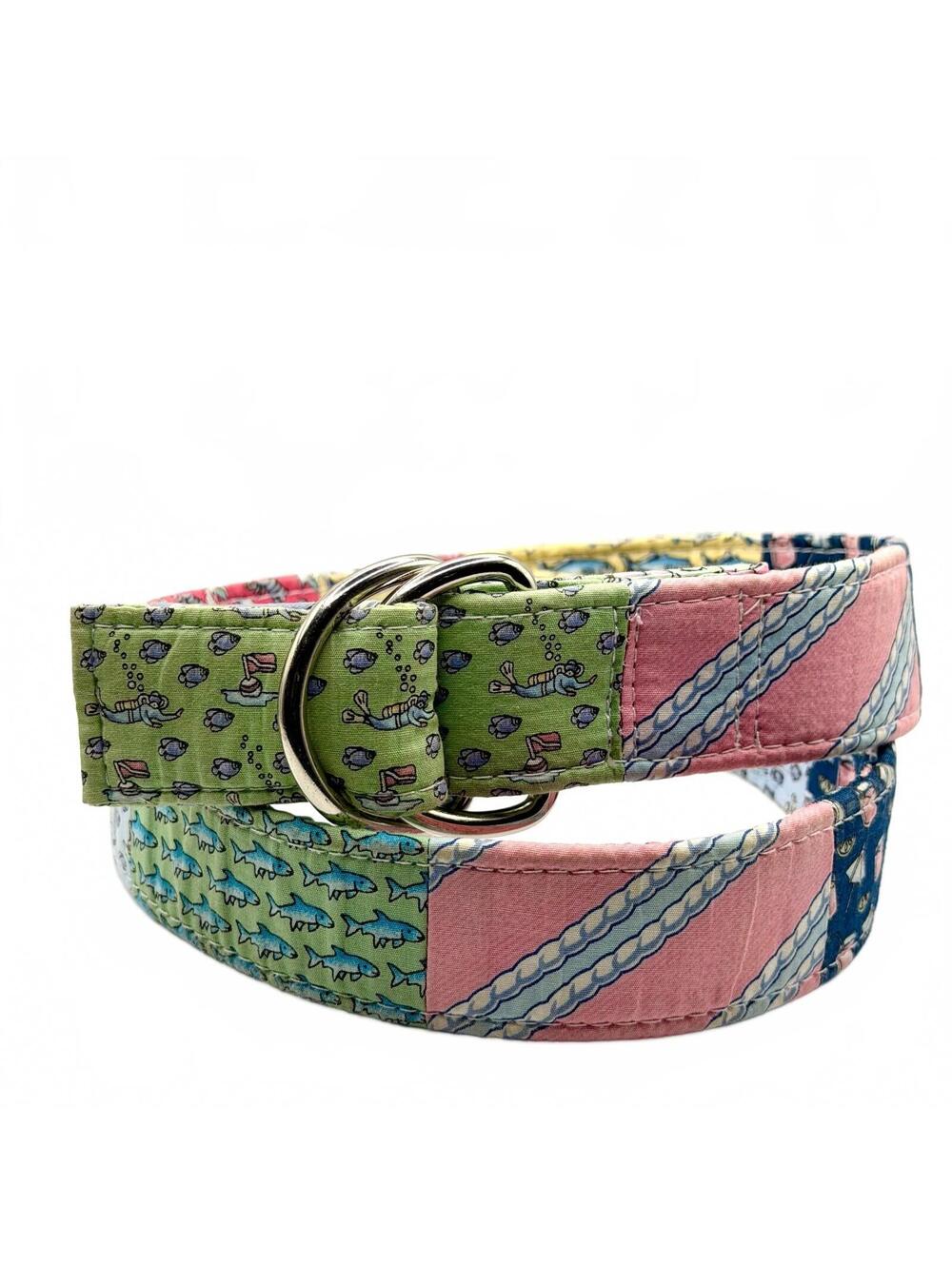 Vineyard Vines Pink Blue Cotton Patchwork D-Ring Belt